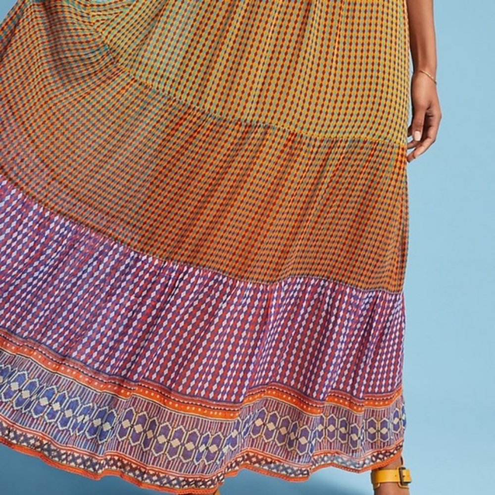 Anthropologie XS Boho Print Maxi Dress Orange - Picture 12 of 13